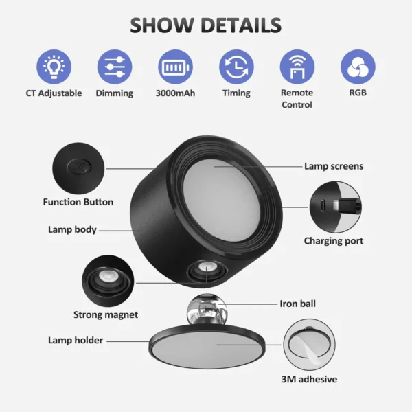 Luces De Pared Led Recargable x3 - Imagen 7