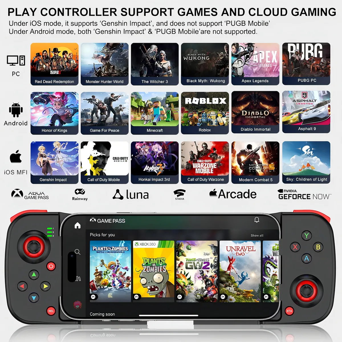 Kkluv Gamepad Mobile Inalámbrica Bluetooth para Android y iOS - Imagen 11