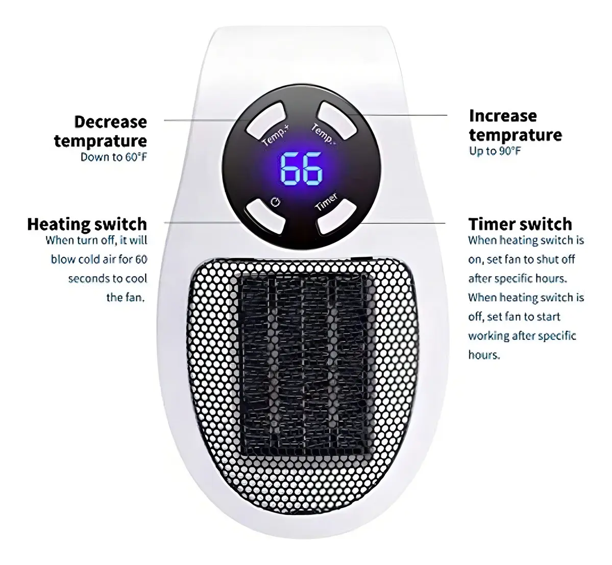 Mini Calentador Portátil Eléctrico de Pared - Imagen 3