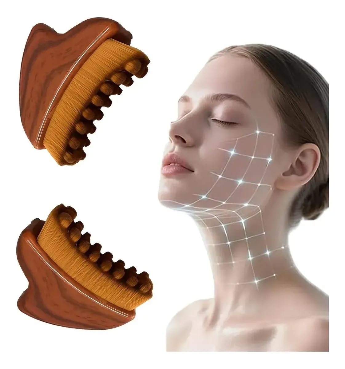 Cepillo Facial Masajeador Gua Sha de Madera