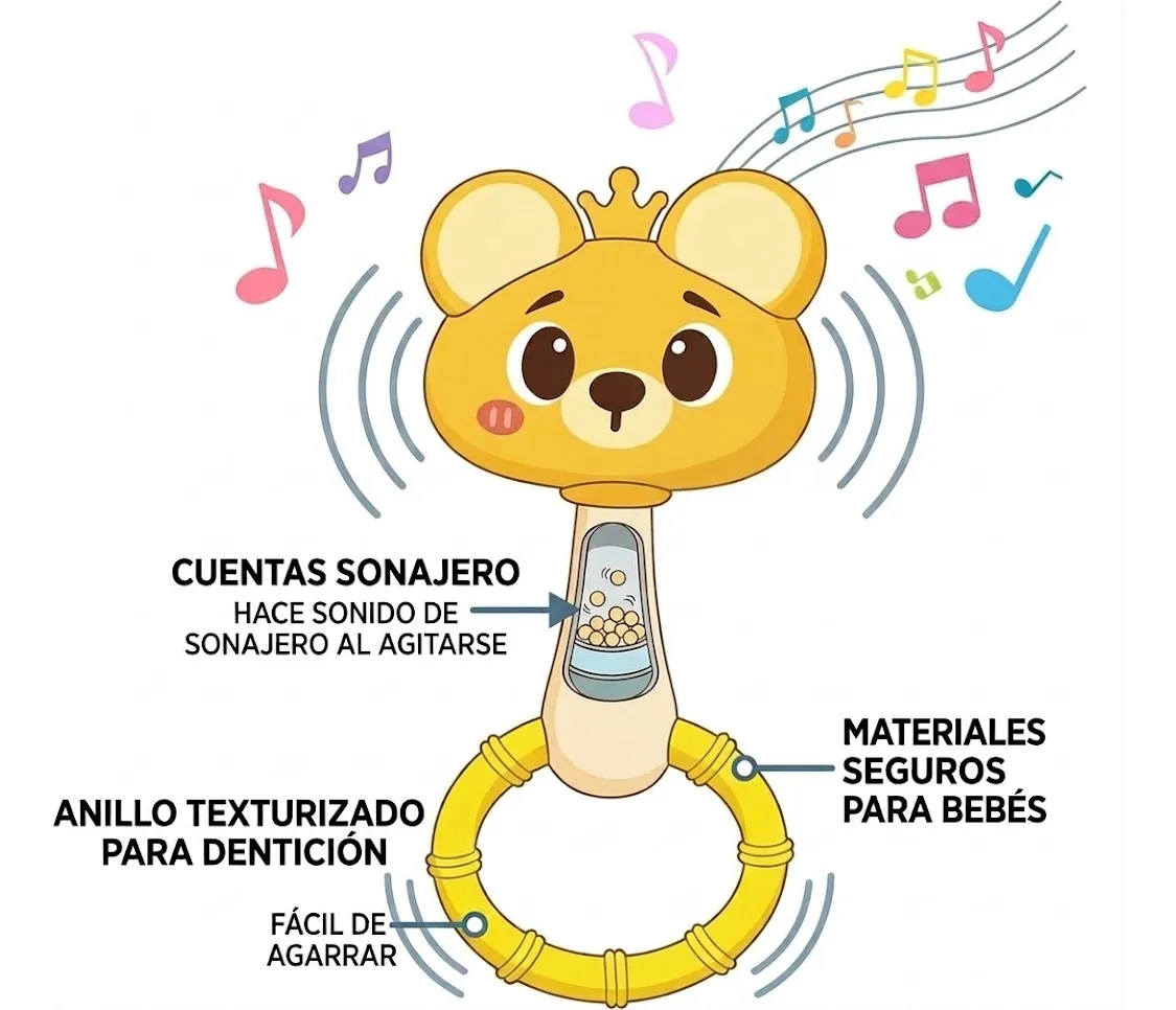Sonajero Sensorial Para Bebe Oso - Imagen 3