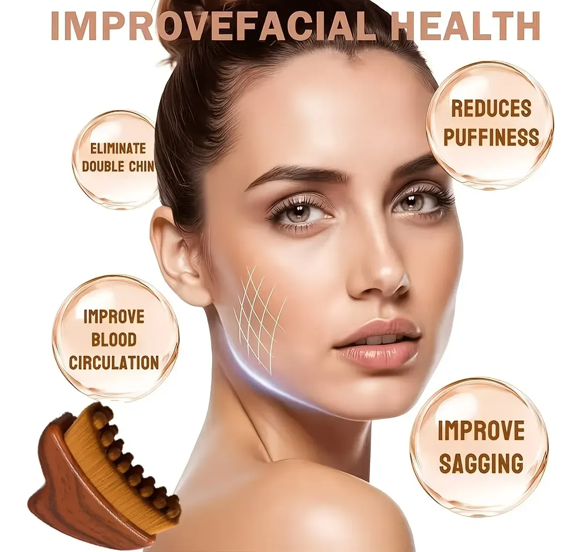 Cepillo Facial Masajeador Gua Sha de Madera - Imagen 2
